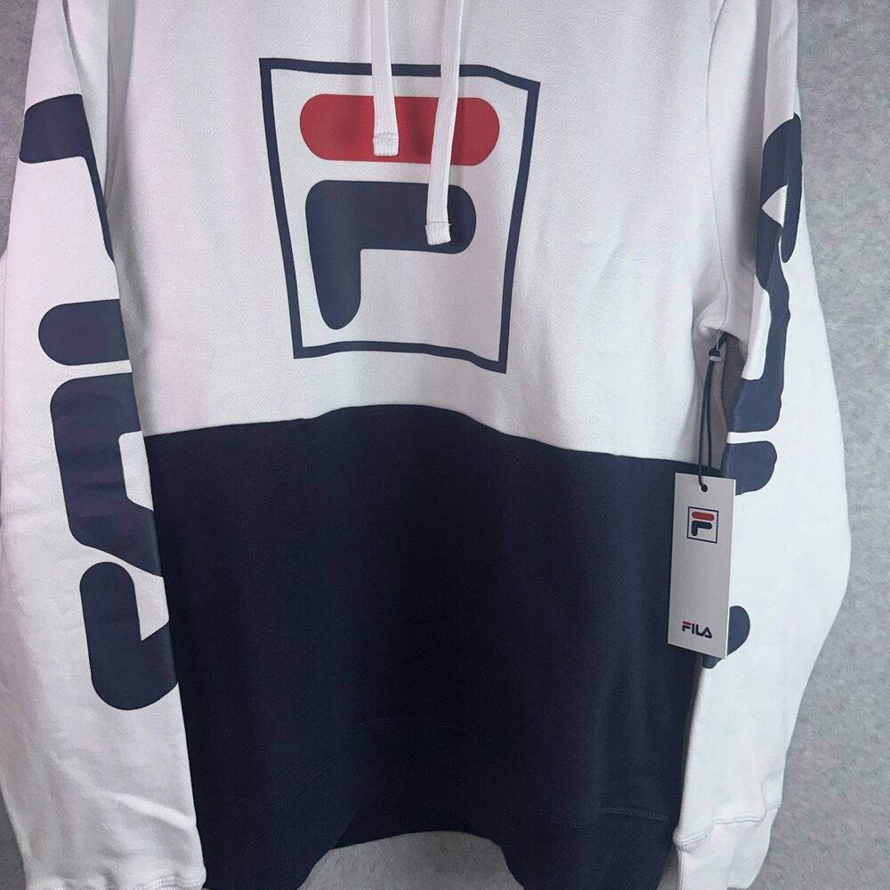 FILA Unisex Hoodie Sweatshirt M Big Pullover 3 Color White Red and Blue New - Picture 4 of 6